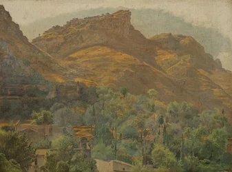 Uitzicht op de bergstad Mola bij Taormina