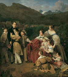 De notaris Dr. Josef August Eltz met zijn vrouw Caroline, geb. Schaumburg, en de acht kinderen in Ischl