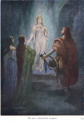 Hij zag een mooie vrouw, illustratie uit The Stories of Wagners Operas, uitgegeven door George Harrap & Co Ltd 1932