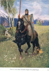 Zo begon Parsifal zijn pelgrimstocht, illustratie uit The Stories of Wagners Operas, uitgegeven door George Harrap & Co Ltd 1932