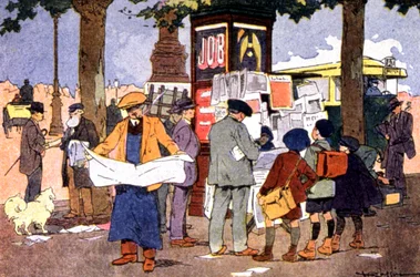Krantenkiosk op het Bastilleplein, ca. 1910