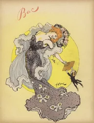 Man die zich vasthoudt aan de waaier van een mooie vrouw