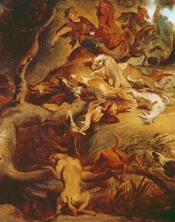 Detail van De wilde zwijnenjacht, naar een schilderij van Rubens, c.1840-50 (detail)