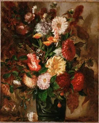 Bloemen in een aardewerken pot (schilderij op canvas)