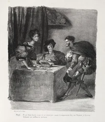Illustraties voor Faust: Méphistophélés is bij Marthe, 1828