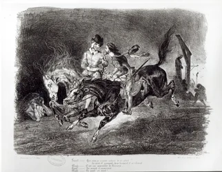 Mephistopheles en Faust rijden in de nacht, Illustratie voor Faust door Goethe, 1828