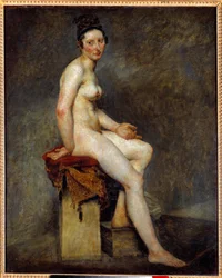 Naakte zittende genaamd Miss Rose. Schilderij door Eugene Delacroix (1798-1863)