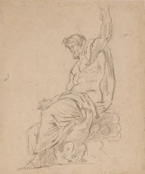 Recto: Zittende figuur van een man, mogelijk Jupiter, op een adelaar, reikend met zijn linkerhand