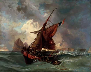 Schepen in een stormachtige zee, 19e eeuw