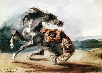 Tijger die een Wild Paard Aanvalt