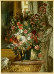 Vaas met bloemen op een console. Schilderij door Eugene Delacroix (1798-1863) 1850