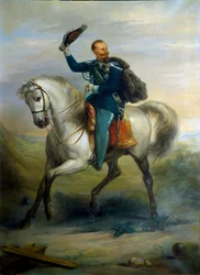 Portret van de Koning van Italië Vittorio Emanuele te paard