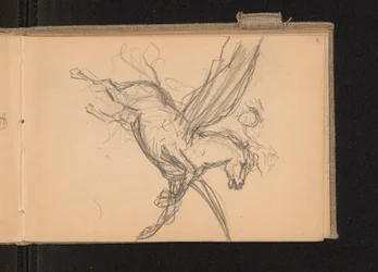 Pegasus met ruiter in vlucht; verso: samen met kaart 18, notities over verfprijzen