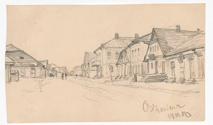 Straat in Oszmiana; verso: schets van een deur