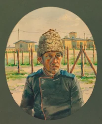 Portret van een Russische artillerist die het ziekenhuis verlaat, Gustrow