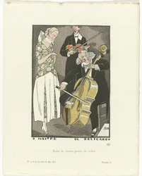 Gazette du Bon Ton, 1920 - No. 9, Pl. 66: O Maitre el Relicario / Avondjurk versierd met lint