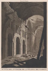 Uitzicht op de ruïnes van het interieur van de kerk van Nuestra Señora del Carmen in Zaragoza