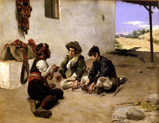 Schurken die kaarten met een muletier,19e eeuw (schilderij)