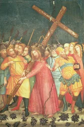 Christus draagt zijn kruis op weg naar Calvarie (fresco)