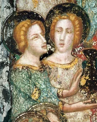 Fresco van de kapel van Sint-Michiel: scènes van de vreugden van de Maagd Maria