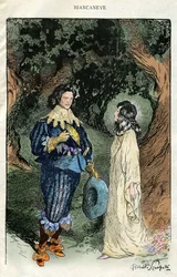 Illustratie door Filiberto Scarpelli (1870-1933) voor de fabel "" Biancaneve "" (Sneeuwwitje) uit een verzameling fabels van de gebroeders Grimm "" Sneeuwwitje en andere verhalen "" rond 1920.