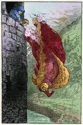 Illustratie door Filiberto Scarpelli (1870-1933) voor de fabel "I Nanini del Bosco" (Dwergen in het bos) uit een verzameling fabels van de gebroeders Grimm "Sneeuwwitje en andere verhalen"" rond 1920.