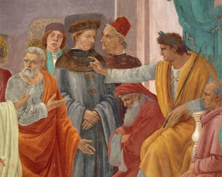 Sint-Pieter confronteert Simon Magus voor Nero, door Filippino Lippi, fresco (detail)