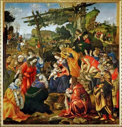 De aanbidding van de Wijzen (tempera op hout)