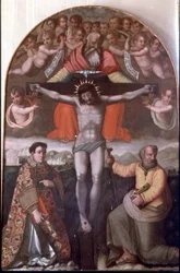 Drie-eenheid met SS. Stefanus en Filippus, centraal paneel van een altaarstuk