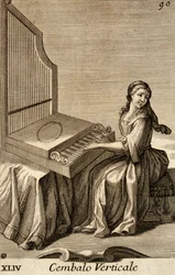 Vrouw die het verticale klavecimbel speelt