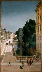 Zicht op het kanaal in de Senato straat in Milaan