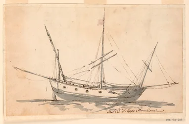 Tekening, Een zeilschip, ca. 1780