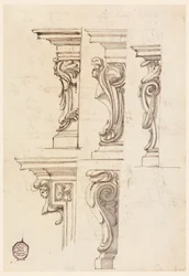 Tekening, Vijf hoekmotieven, ca. 1750