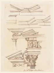 Tekening, Studies voor kroonlijsten en fronton, ca. 1770