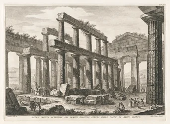 Een andere binnenaanzicht van de hexastyle hypaethral tempel vanuit het zuiden, uit Antichità di Pesto (Antiquiteiten van Paestum)