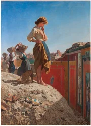 De opgravingen in Pompeï, Italië. Schilderij van Filippo Palizzi (1818-1899), 19e eeuw, privécollectie