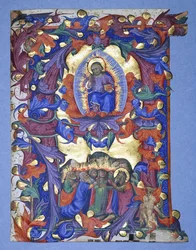 Een grote gehistorieerde "A" met een afbeelding van de Hemelvaart, c.1450