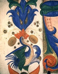 Missaal 515 1r Zoomorfische foliatenrand, detail uit een Koorboek uitgevoerd voor 1449 (detail)