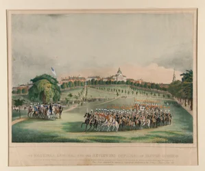 De National Lancers met de inspecterende officieren op de Boston Common