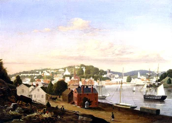 Gezicht op Norwich, Connecticut, Verenigde Staten, 1849