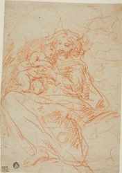 Maagd en kind (recto); Deel van altaarschets (verso)