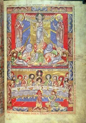 Transfiguratie, het Laatste Avondmaal, uit de Floreffe Bijbel, c.1156