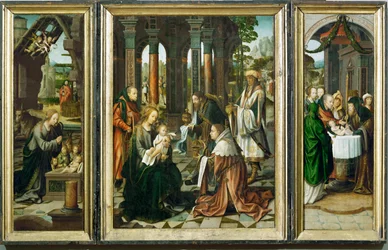 "Aanbidding van de Wijzen, aanbidding van het kind, besnijdenis (hout)