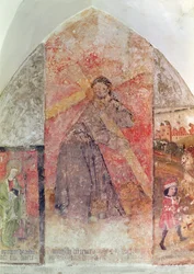 Christus draagt het kruis, muurschildering in de crypte, ca. 1480-1540