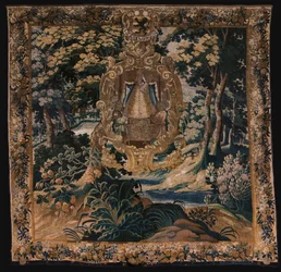 Vlaamse wandtapijt. Landschap met de zwarte Madonna. Atelier van Oudenaarde. 1665.