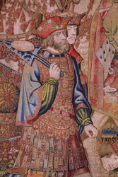 Vlaamse wandtapijt. Serie Moraliteiten: De deugd van de eerbewijzen. Ca 1520. (detail)