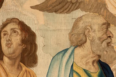 Vlaamse wandtapijt. Serie De Triomf van de Eucharistie. De vier evangelisten. Elfde wandtapijt in de serie. Model Peter Paul Rubens. 1626-1628. Fabrikant Jan II Raes, Hans Vervoert, Jacques Fobert, Brussel.