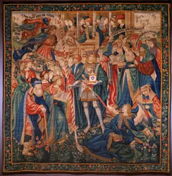 Vlaams wandtapijt. Triomf van de tijd. Wol en zijde. 347x342cm. Privécollectie. Ca 1504.