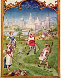 Fol 6v De Maand Juni: Hooien, uit het Breviarium Grimani, c.1515