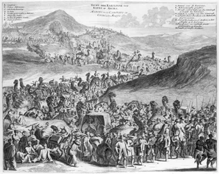 Hadji karavaan van Caïro naar Mekka, uit Beschrijving van Afrika door O. Dapper, 1686